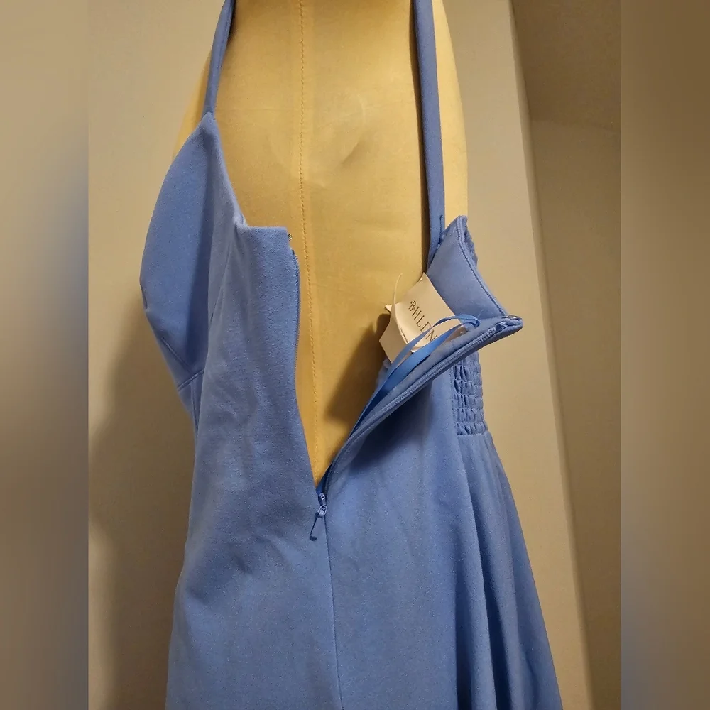 BHLDN Anthropologie NWT Sweatheart Crepe Midi Sky Blue Dress Sz L - Picture 4 of 13